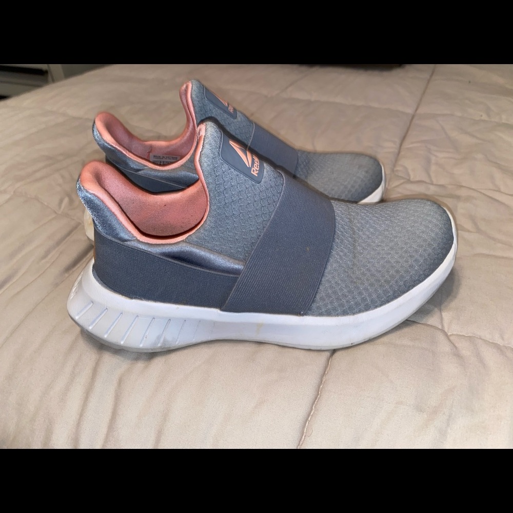 Reebok lite slip on sneakers trainers gray white orange women’s size 5 1/2